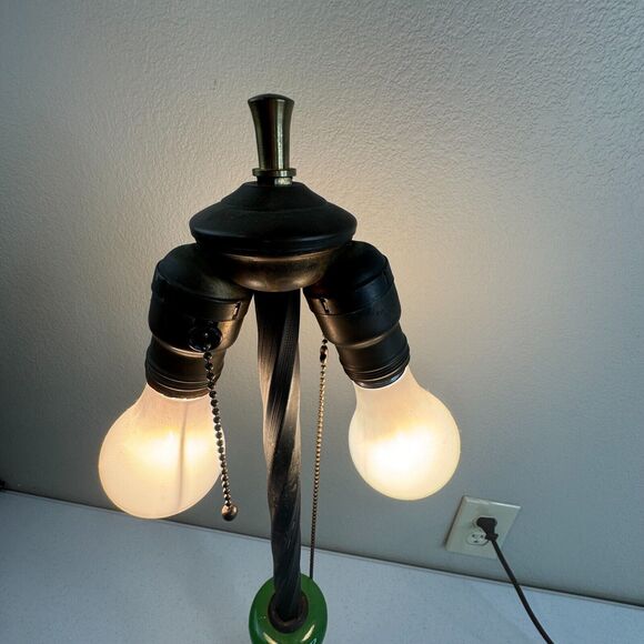 Vintage Bakelite Table Lamp Dreamcicle Art 2 Bulb Green/Yellow Jadeite - Picture 7 of 13